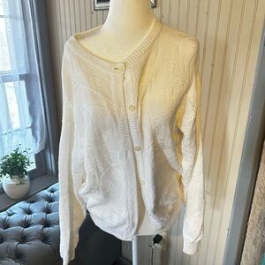 Vintage Carroll Reed Ramie Cotton Cardigan Sweater White Cottagecore Large